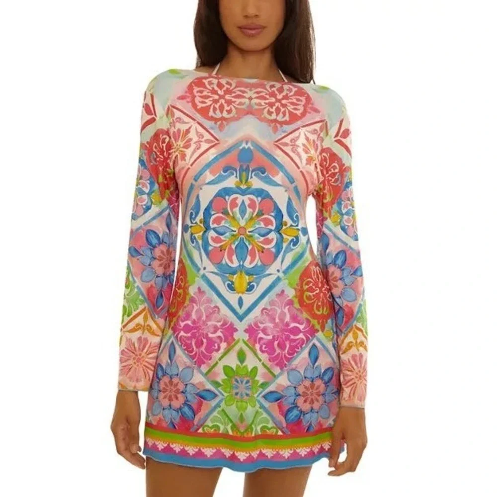 Becca Mijas Keyhole Ring Plunge Neck Tunic Swim‎ Cover-Up Women's Size Small